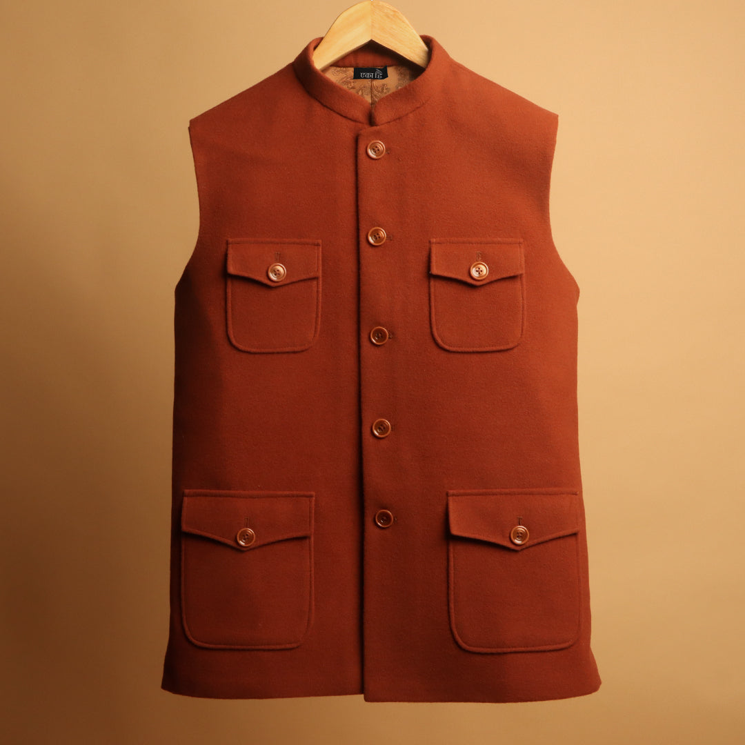 Kurta Pajama Sleeveless Hunting Jackets Red-Ochre TWEED MEN'S