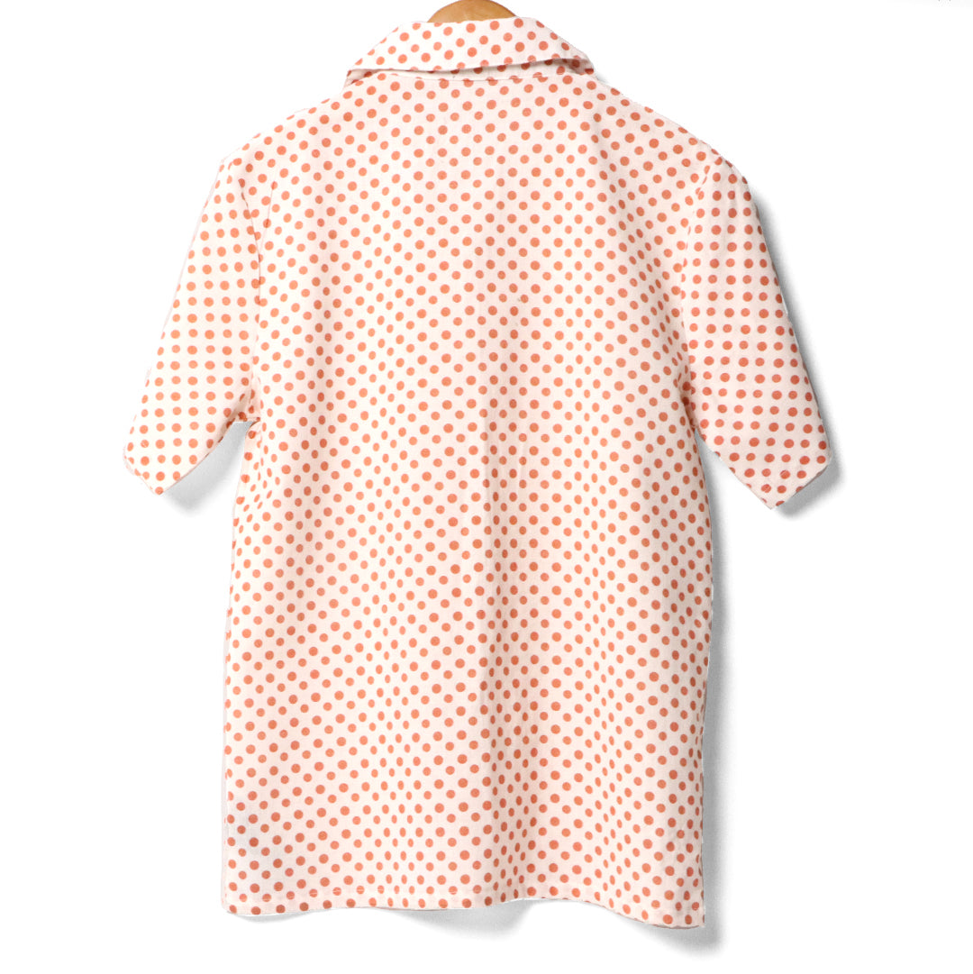 Coral Polka Cuban Collar Shirt#15