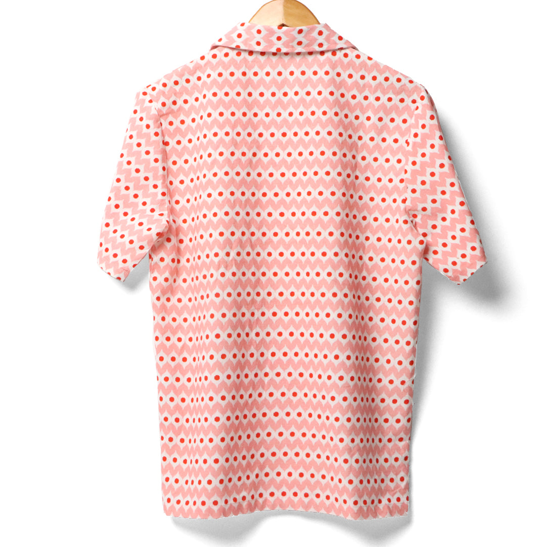 Salmon Ikat Cuban Collar Shirt#9