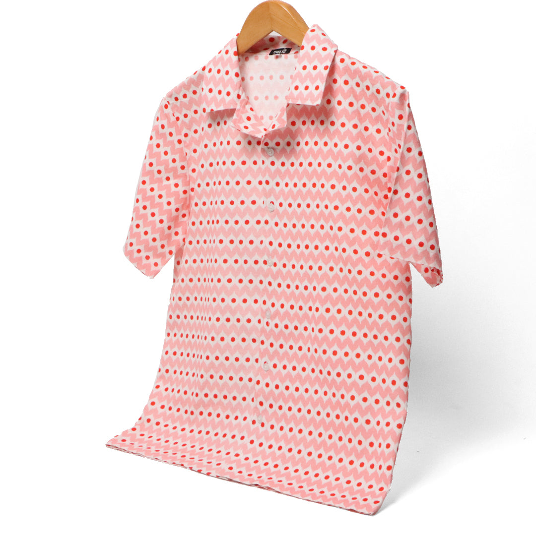 Salmon Ikat Cuban Collar Shirt#9