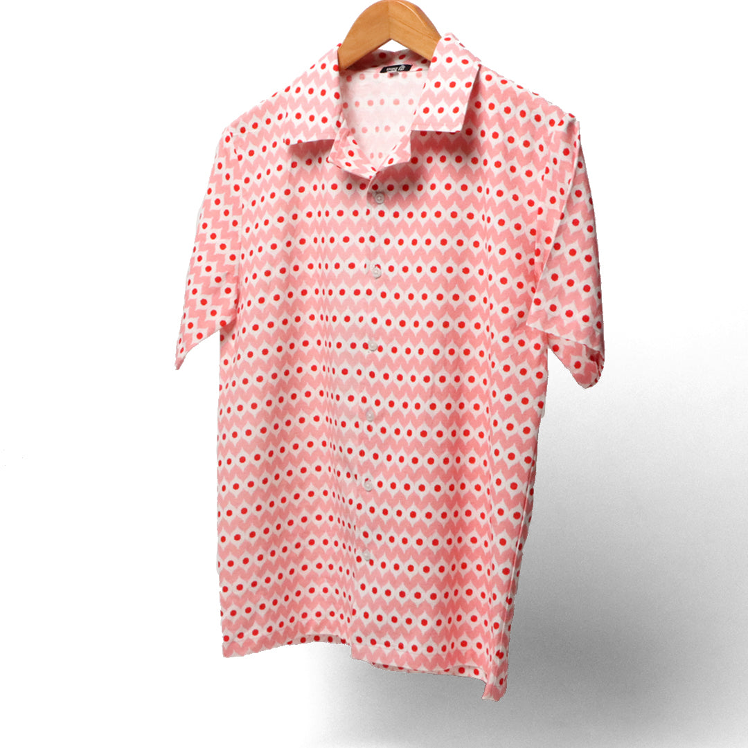 Salmon Ikat Cuban Collar Shirt#9