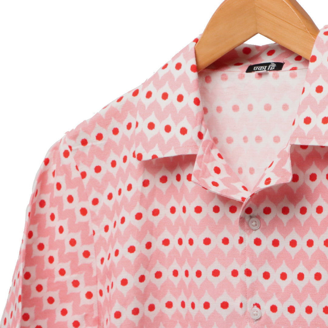 Salmon Ikat Cuban Collar Shirt#9