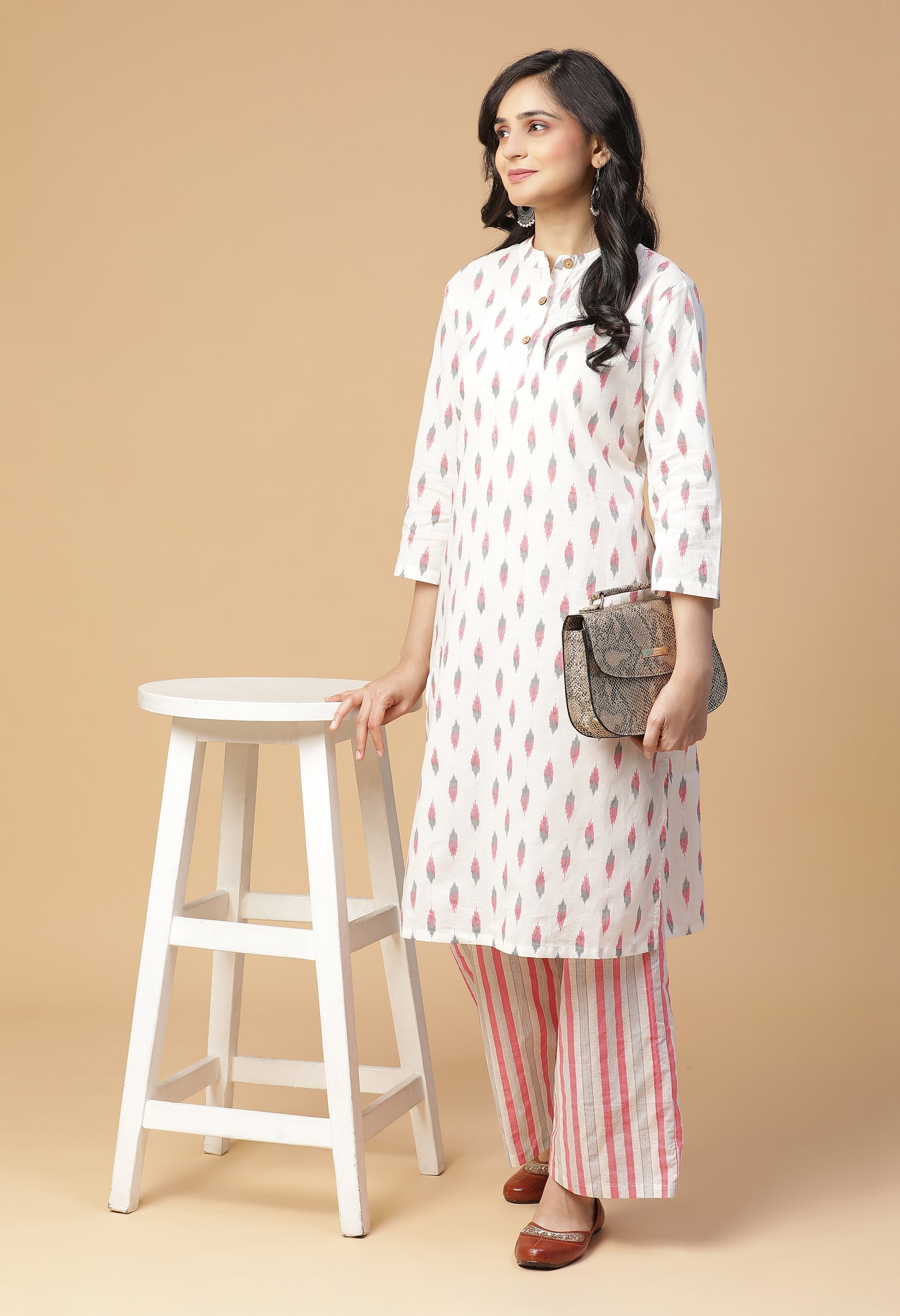 Parena Ikat Back Yoke Kurta With Bottom#15