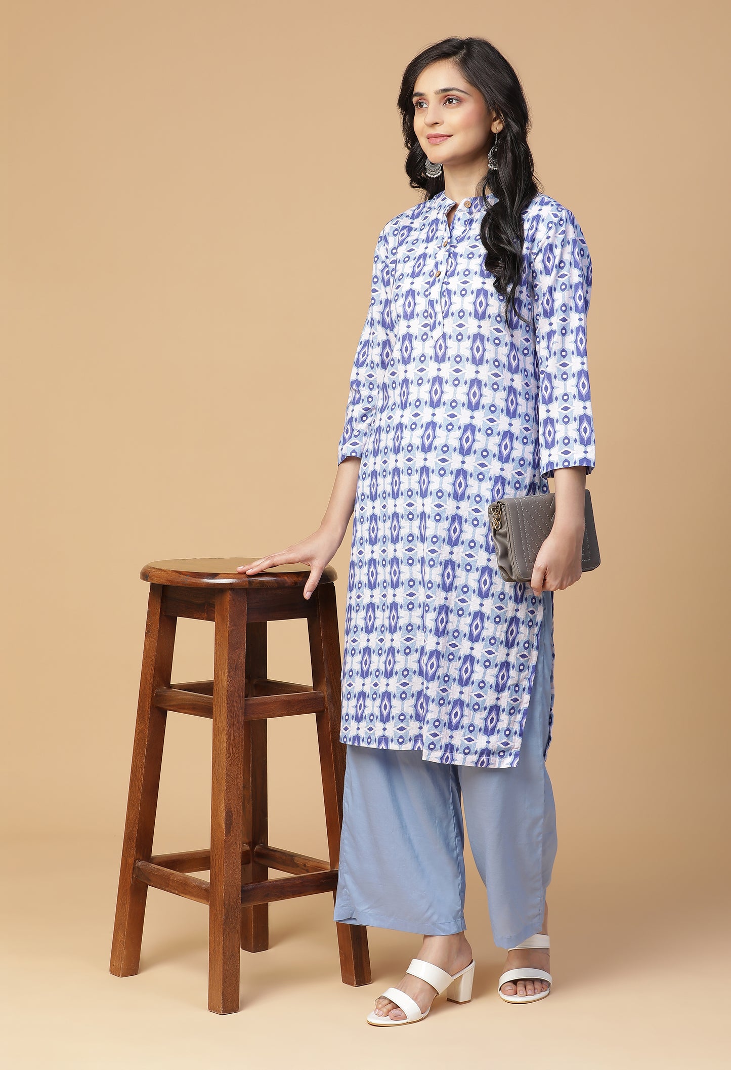 Neel Ikat Back Yoke Kurta With Bottom#17
