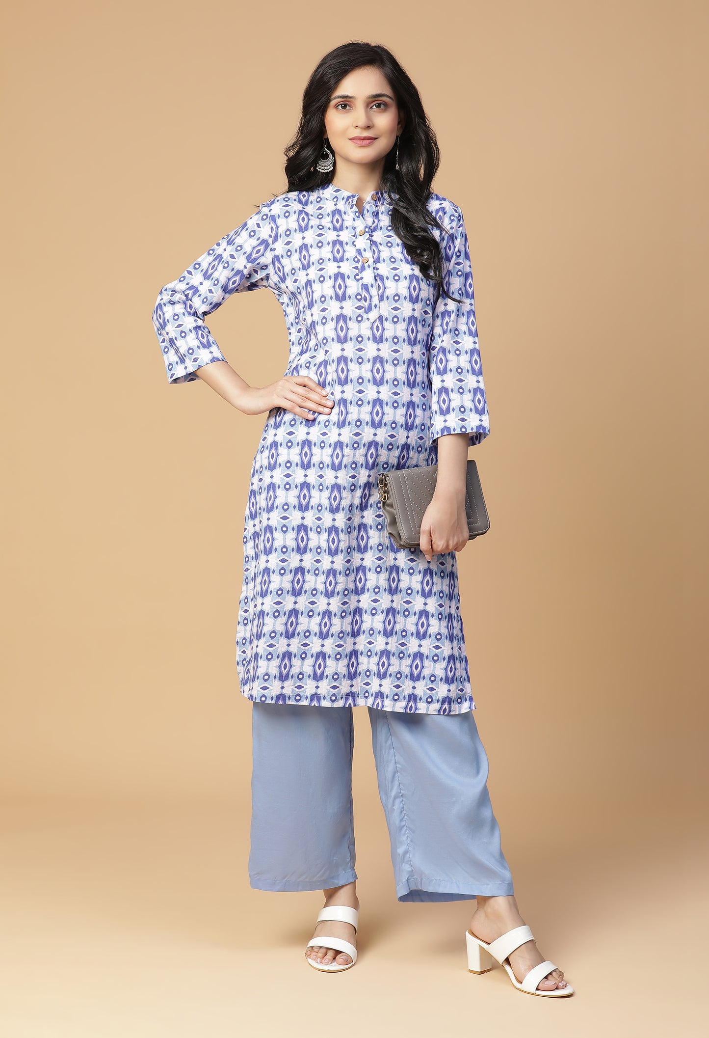 Neel Ikat Back Yoke Kurta With Bottom#17