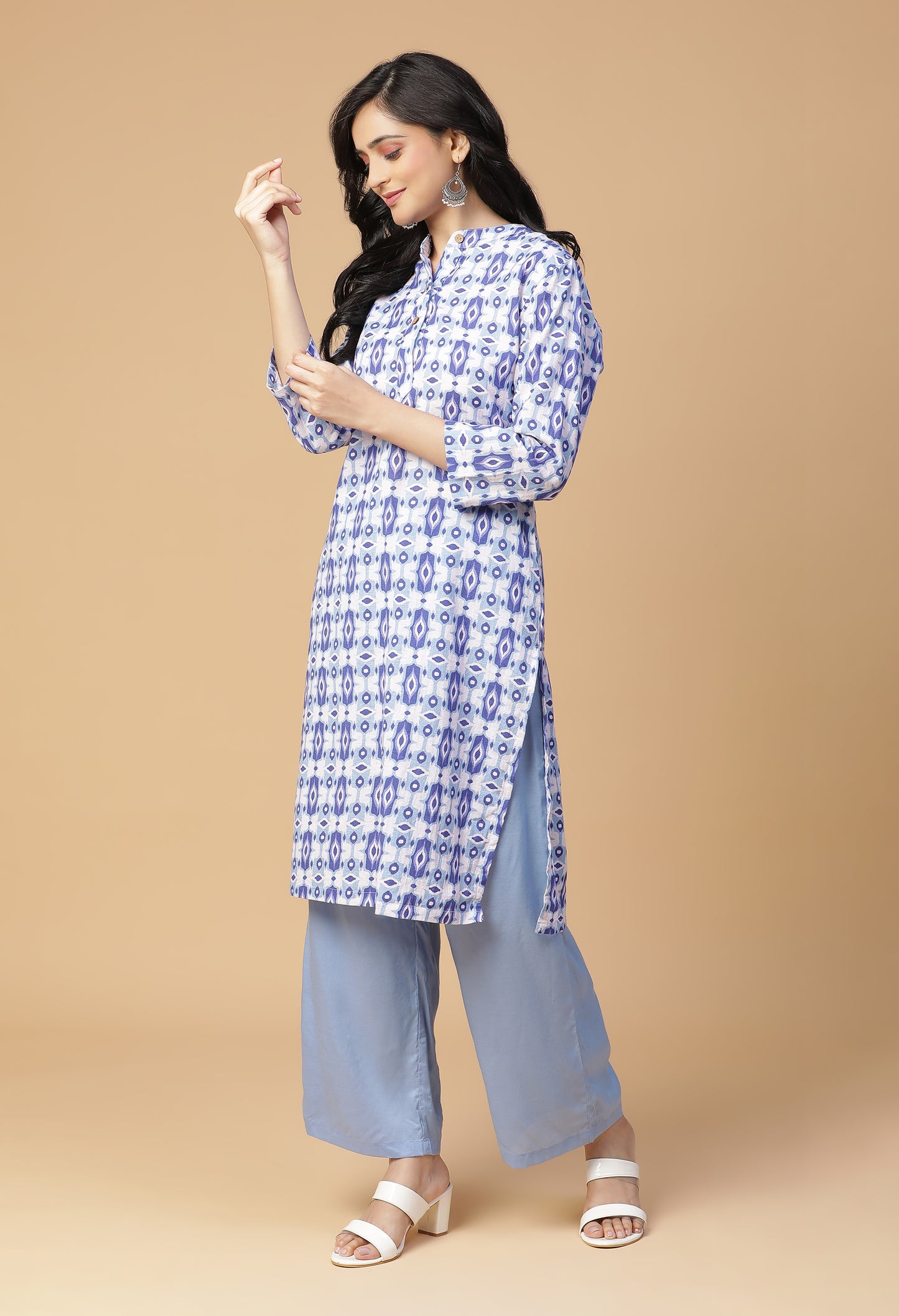 Neel Ikat Back Yoke Kurta With Bottom#17