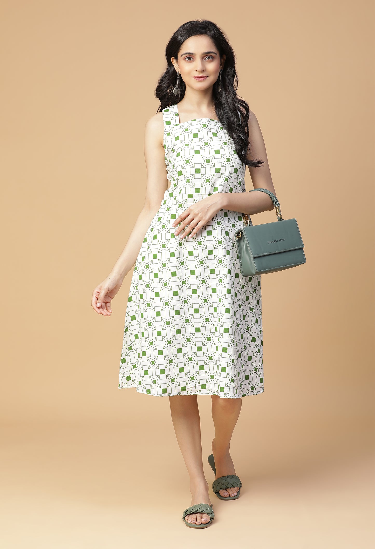 Parakeet Fit and Flare Midi Dress#19