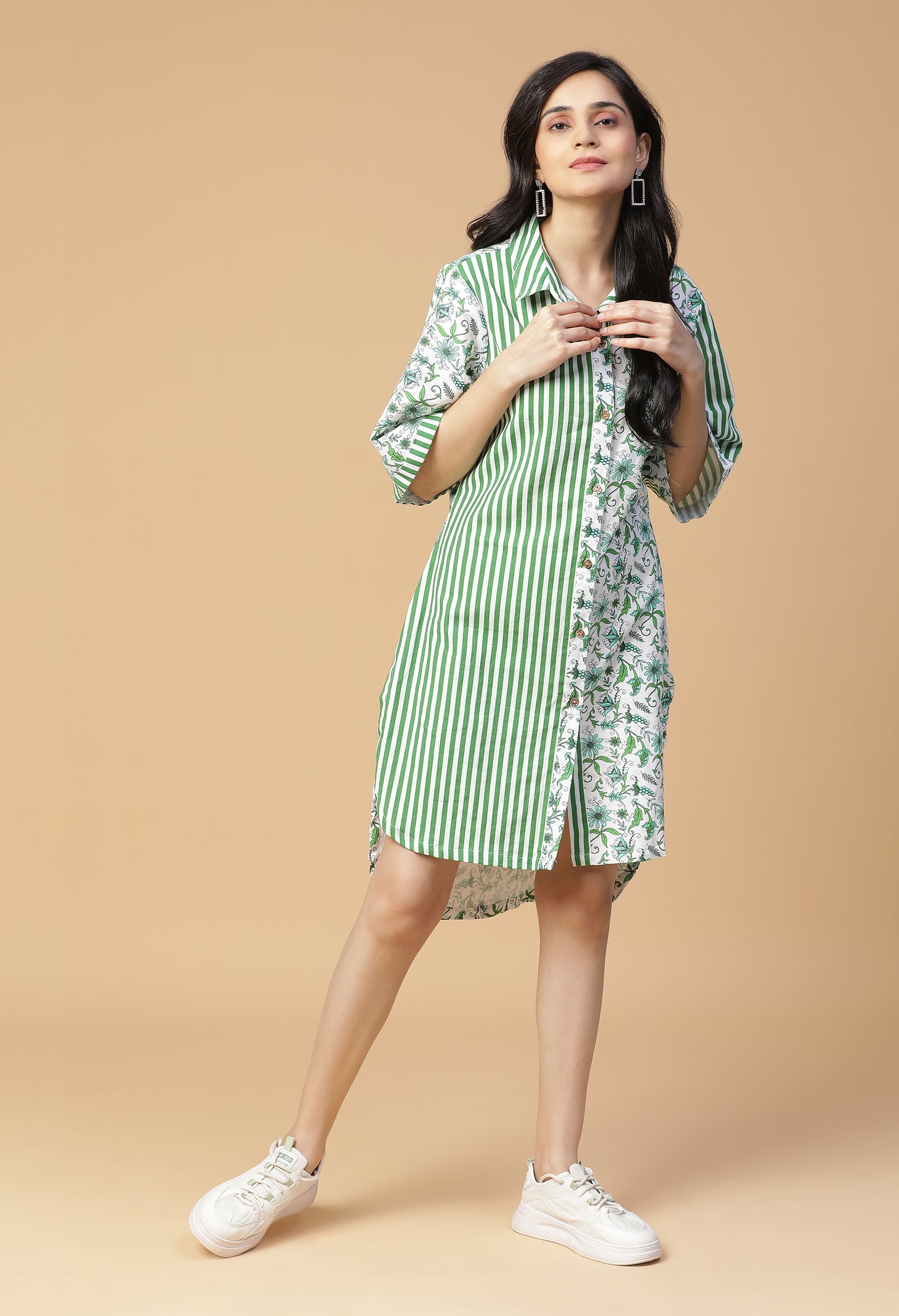 Pine Fauna Half-N-Half Shirt Dress#2