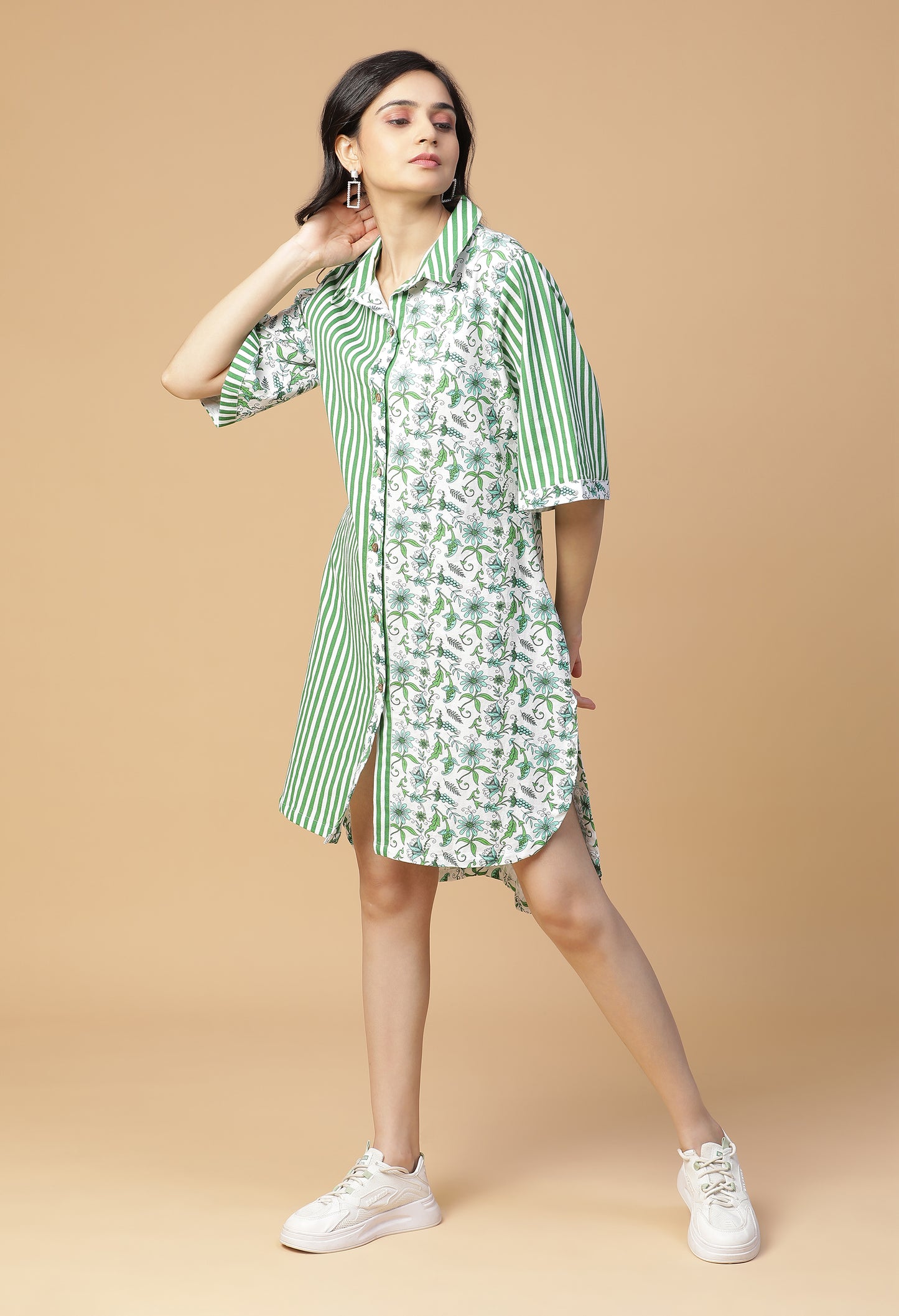 Pine Fauna Half-N-Half Shirt Dress#2