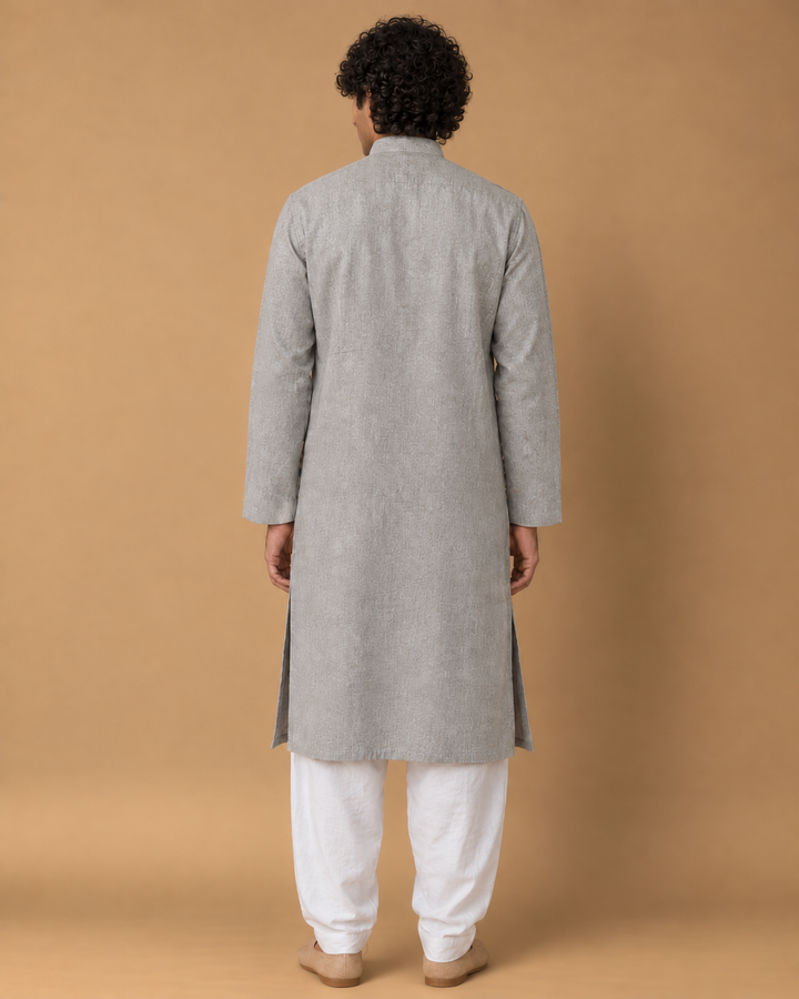 Dhusar* Cotton Linen Kurta Set 