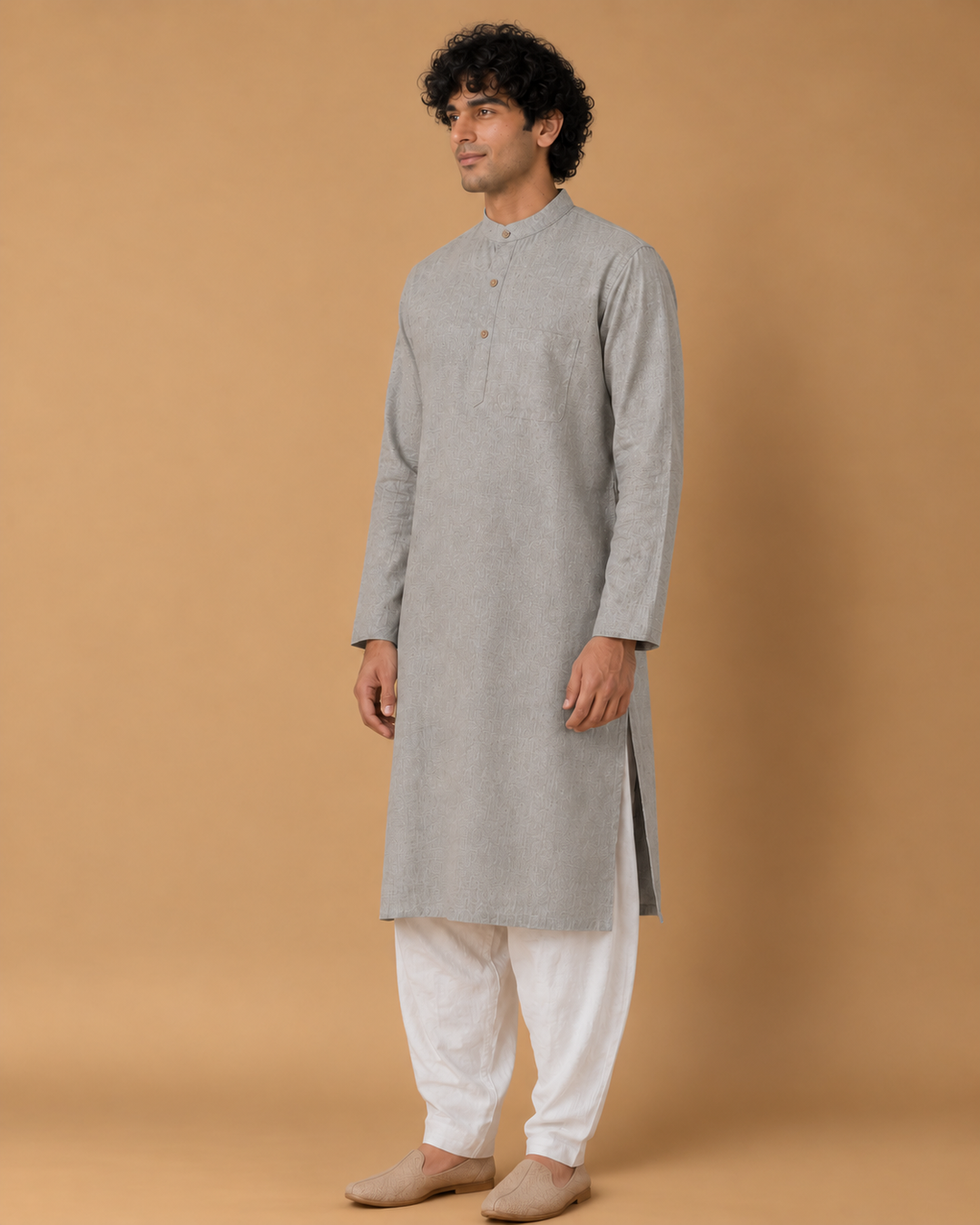 Dhusar* Cotton Linen Kurta Set 