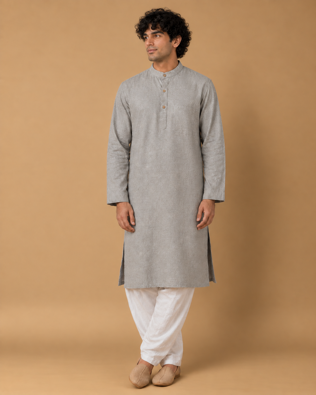 Dhusar* Cotton Linen Kurta Set 