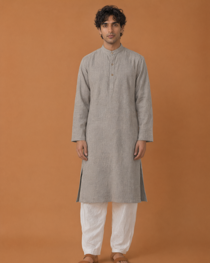 Dhusar* Cotton Linen Kurta Set 