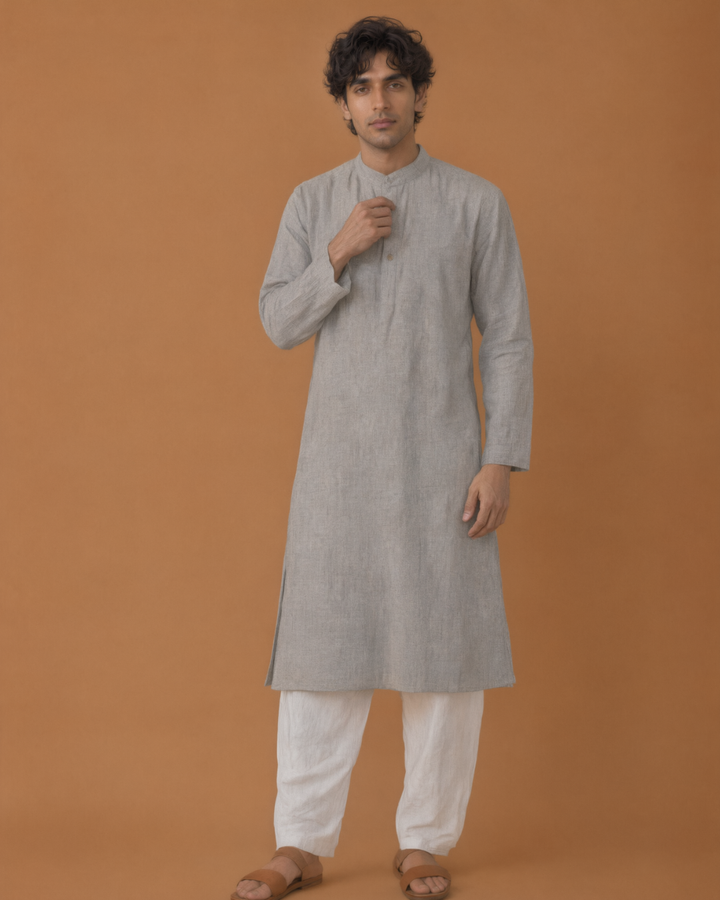 Dhusar* Cotton Linen Kurta Set 