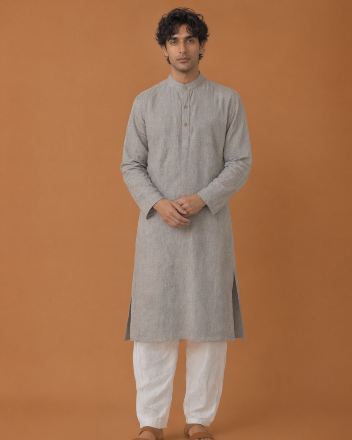 Dhusar* Cotton Linen Kurta Set 