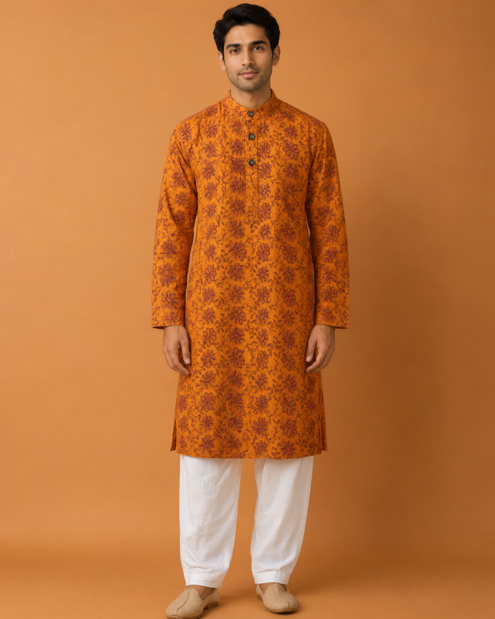 Saffron Floral* Embroidered Kurta Set 