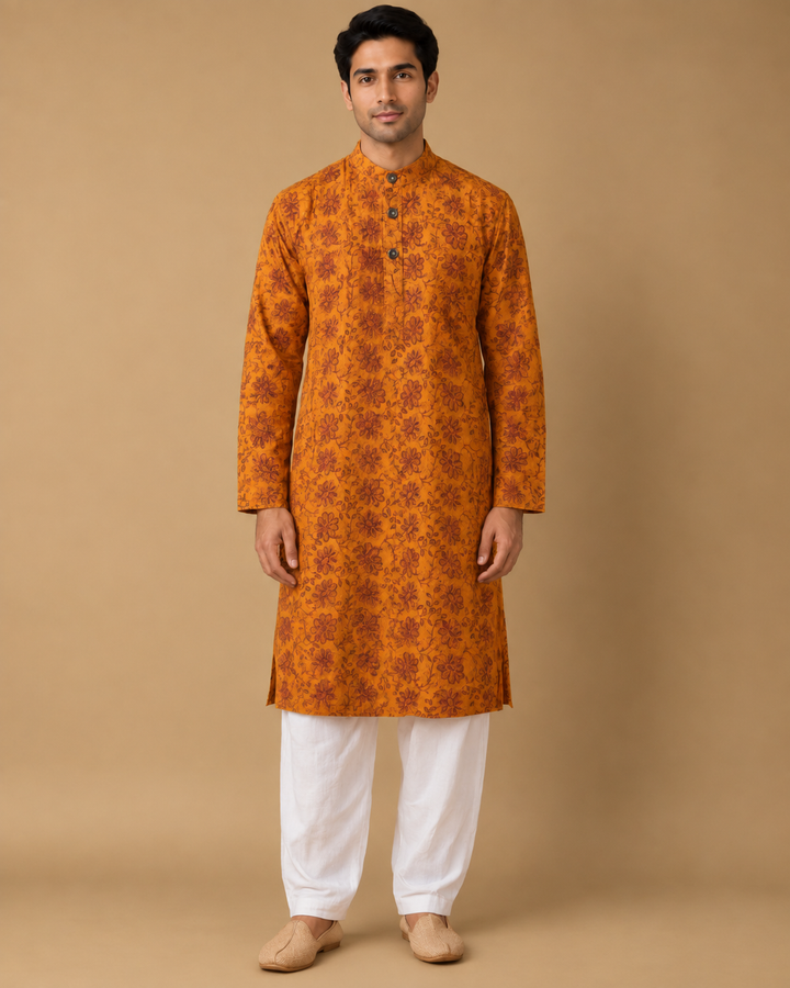 Saffron Floral* Embroidered Kurta Set 