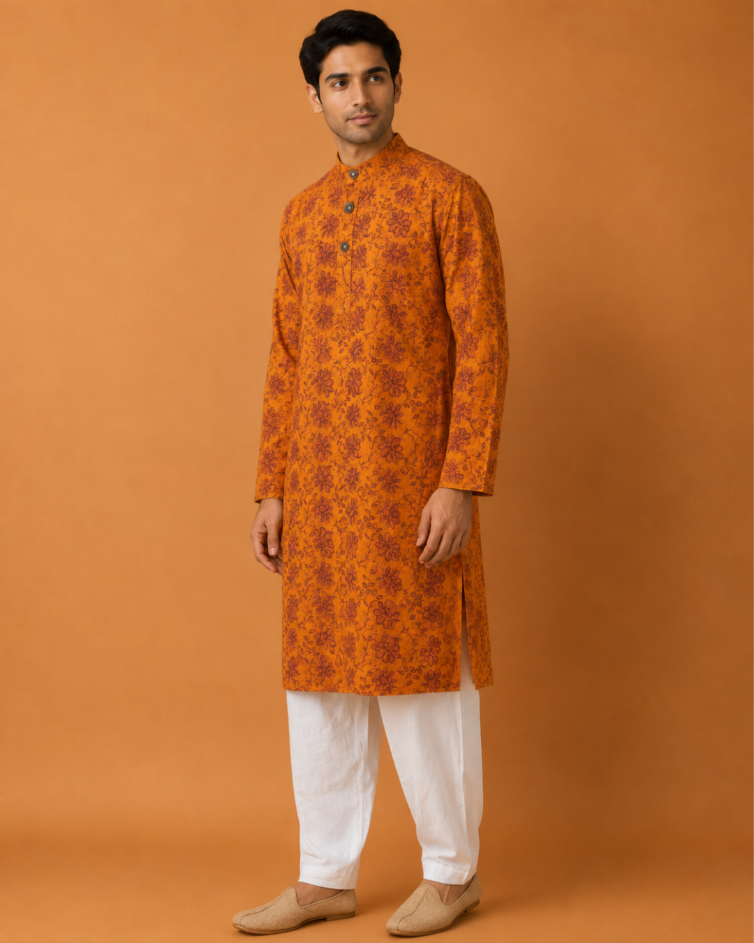 Saffron Floral* Embroidered Kurta Set 