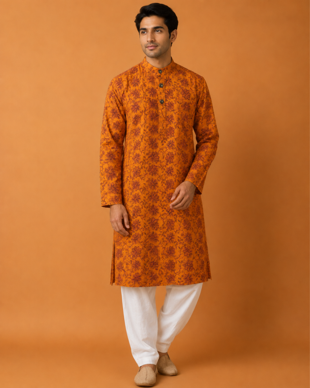 Saffron Floral* Embroidered Kurta Set 
