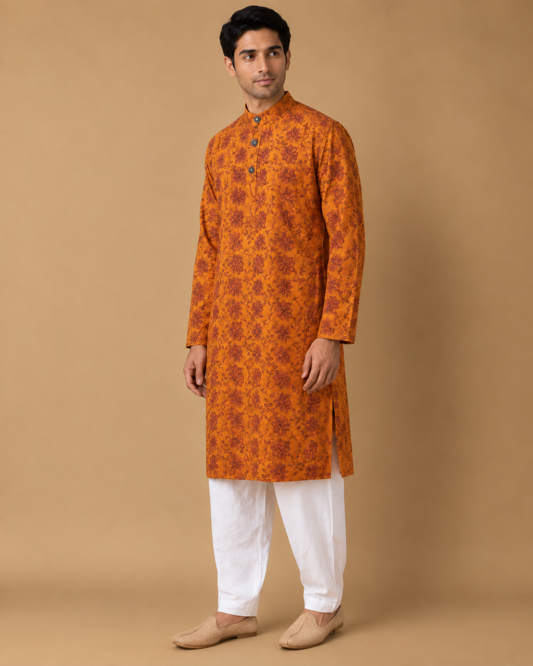 Saffron Floral* Embroidered Kurta Set 
