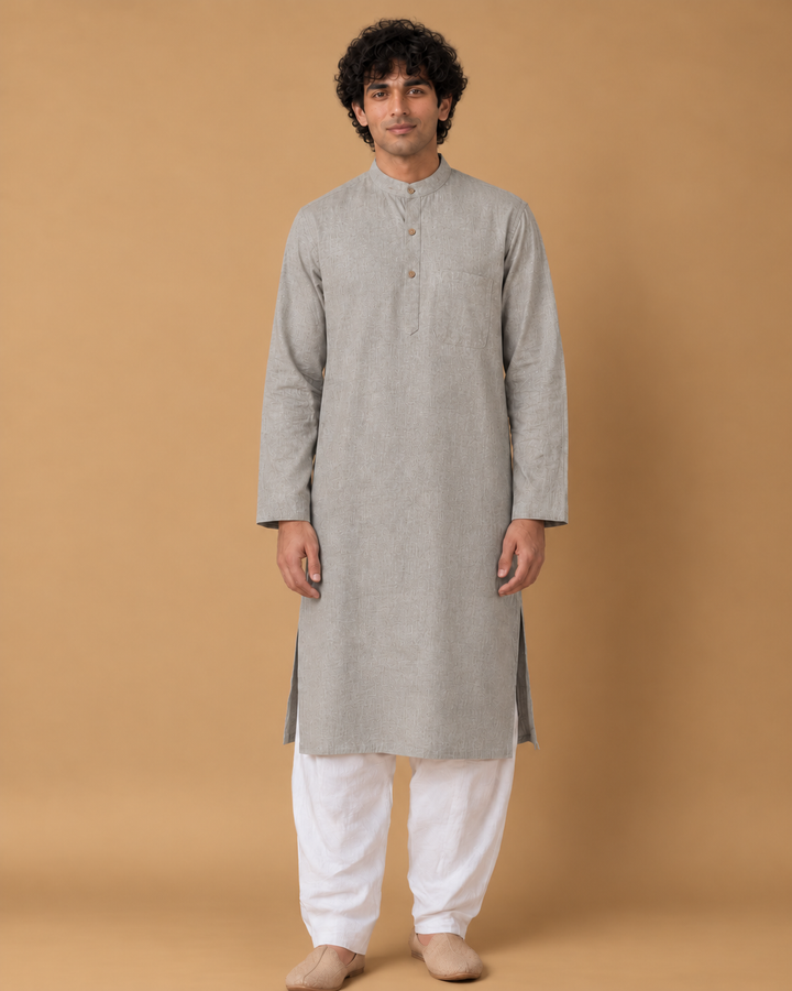 Dhusar* Cotton Linen Kurta Set 