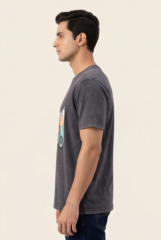 Dal Lake * STONE WASH PRINTED OVER SIZE TEE 