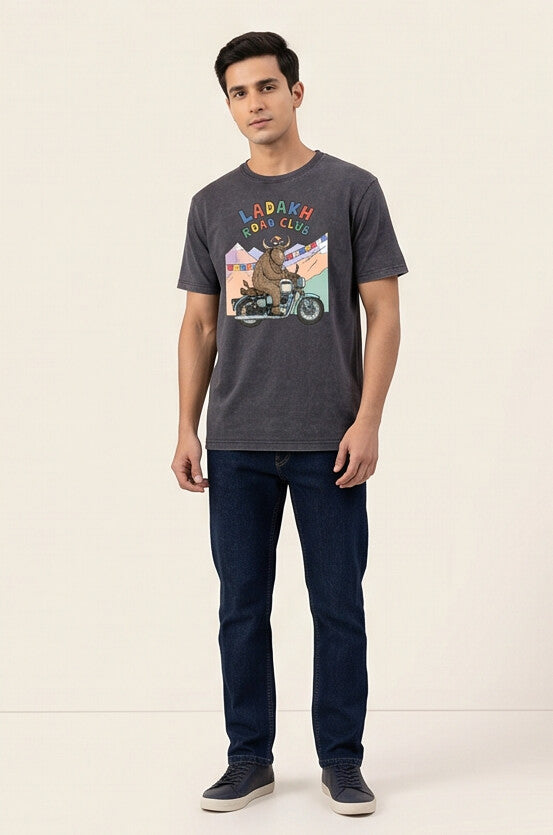 Ladakh 2.0* STONE WASH PRINTED OVER SIZE TEE 