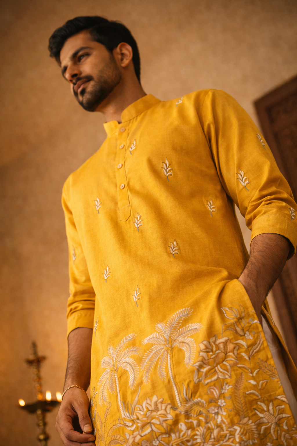 Zafran * Golden Daman Embroidered Kurta #1