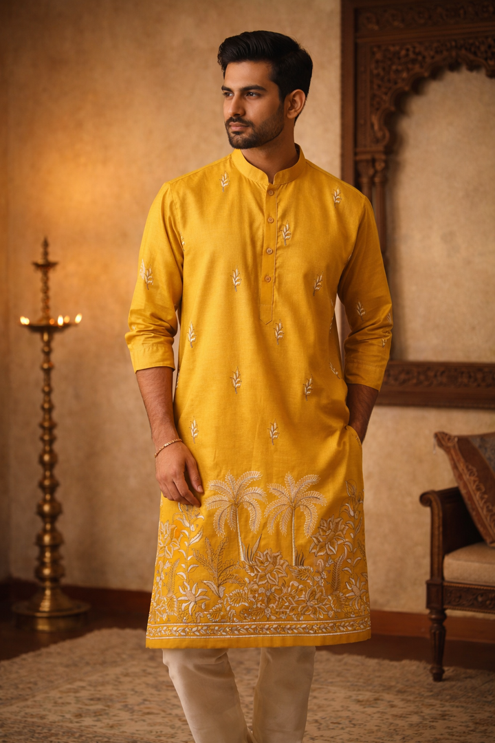 Zafran * Golden Daman Embroidered Kurta #1