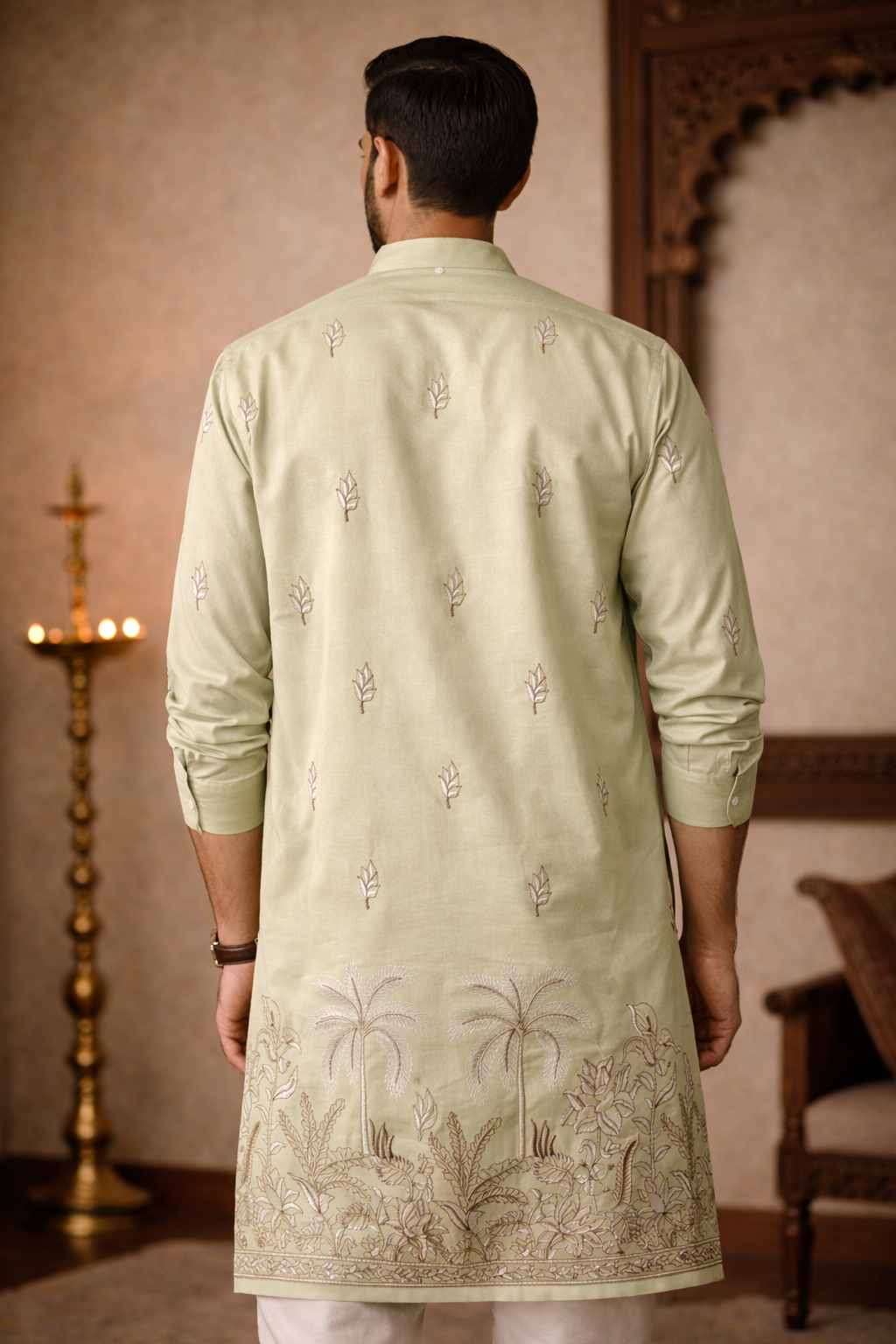 Pahalgam * Lt Green Daman Embroidered Kurta 
