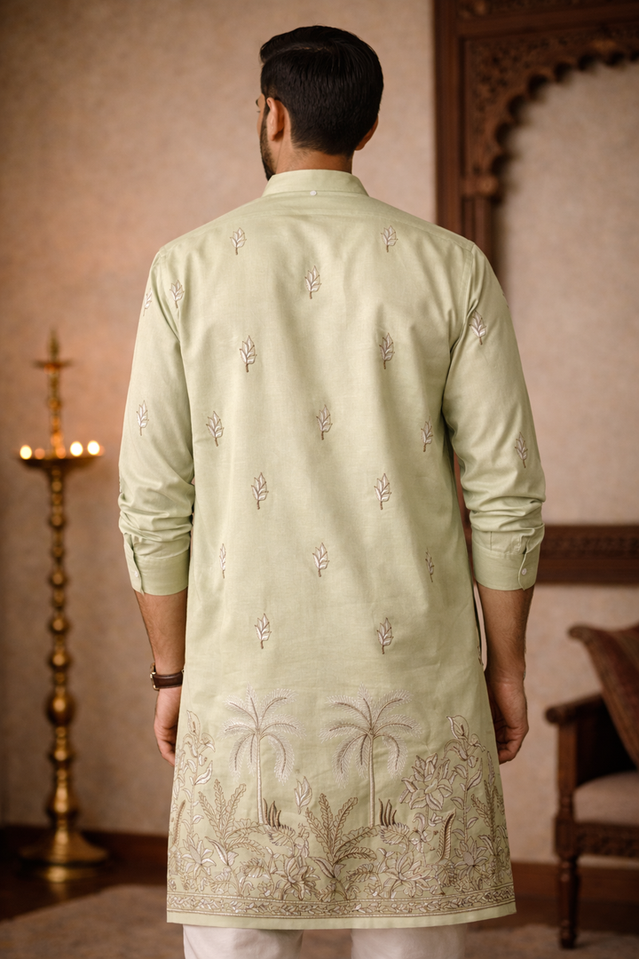 Pahalgam * Lt Green Daman Embroidered Kurta 