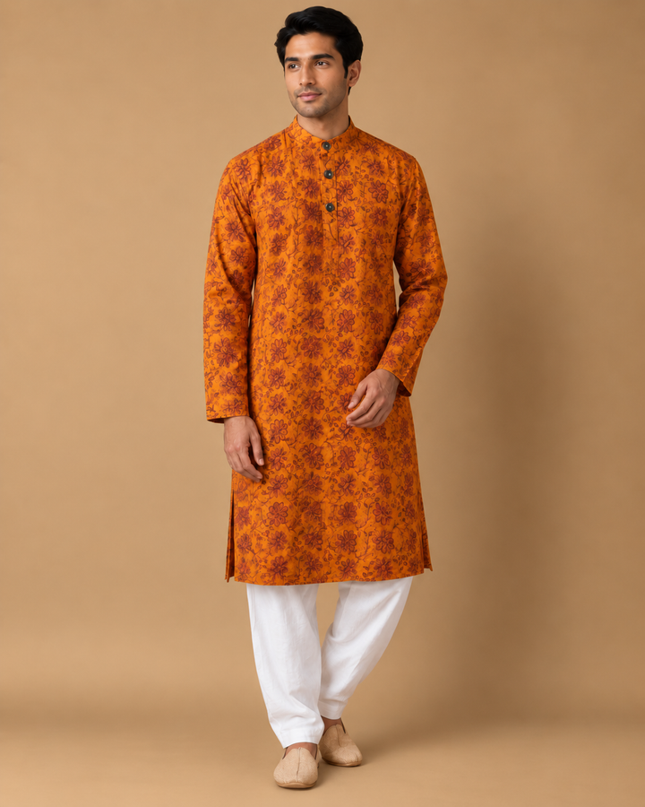 Saffron Floral* Embroidered Kurta Set 