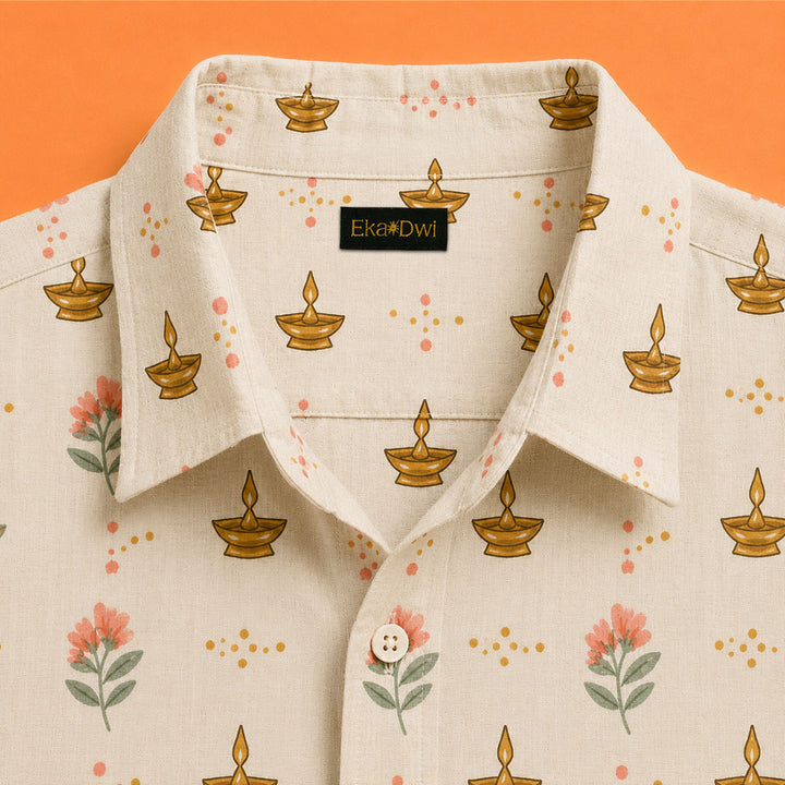 Diya &amp; Floral Motif Shirt