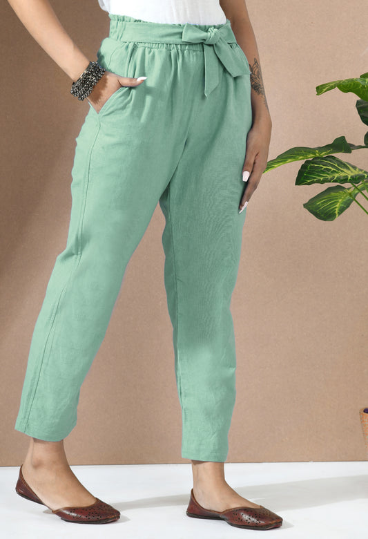 Sage Green Paper Bag Trouser with Belt#6
