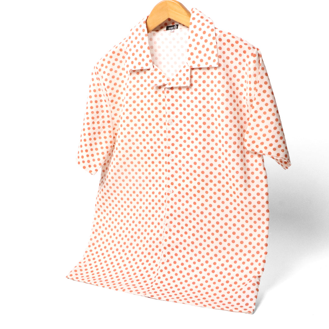 Coral Polka Cuban Collar Shirt#15