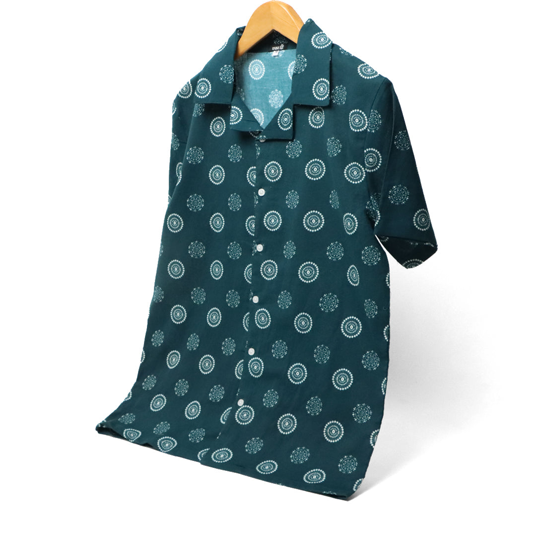 Mandala Emerald Cuban Collar Shirt#11