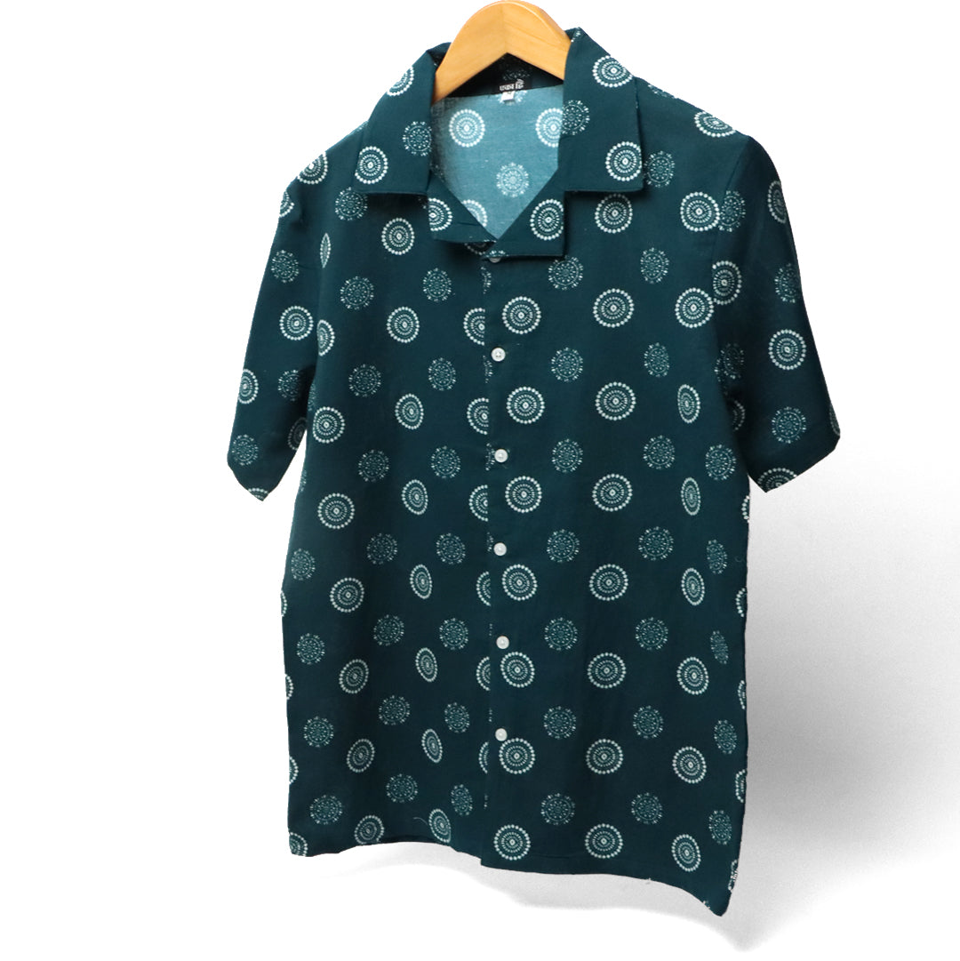 Mandala Emerald Cuban Collar Shirt#11