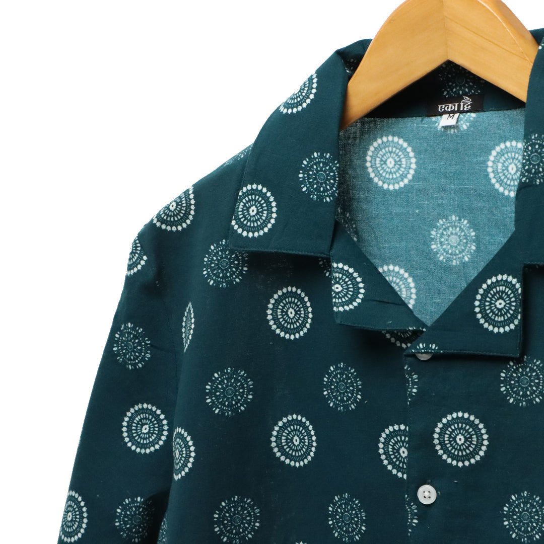 Mandala Emerald Cuban Collar Shirt#11