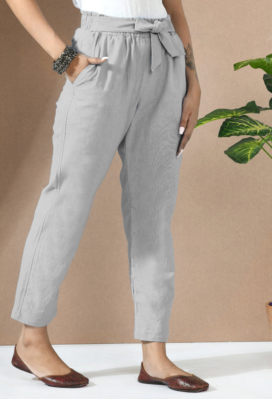 Tint Grey Paper Bag Trouser with Belt#4