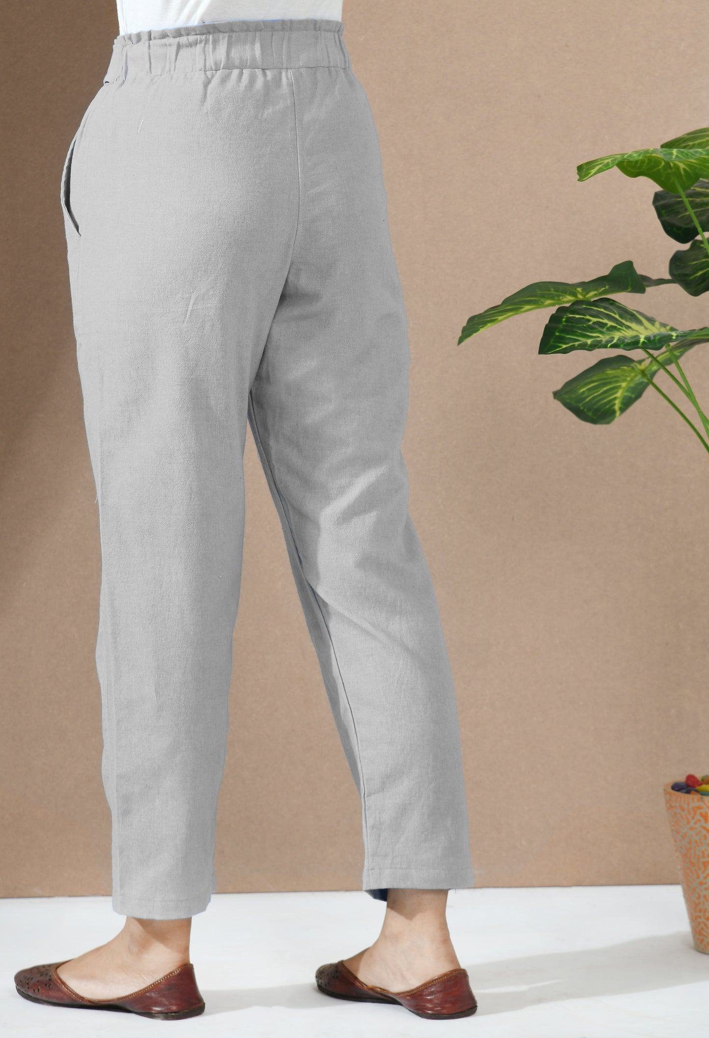 Tint Grey Paper Bag Trouser with Belt#4