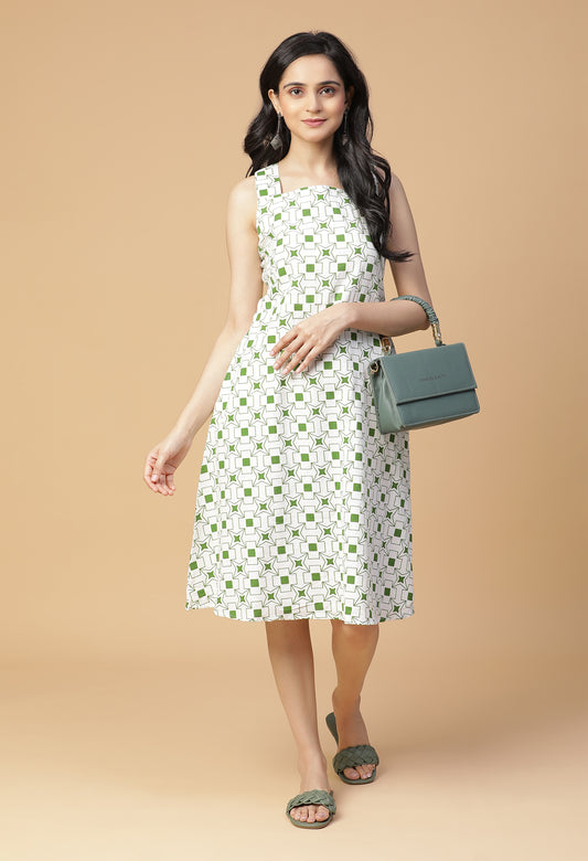 Parakeet Fit and Flare Midi Dress#19
