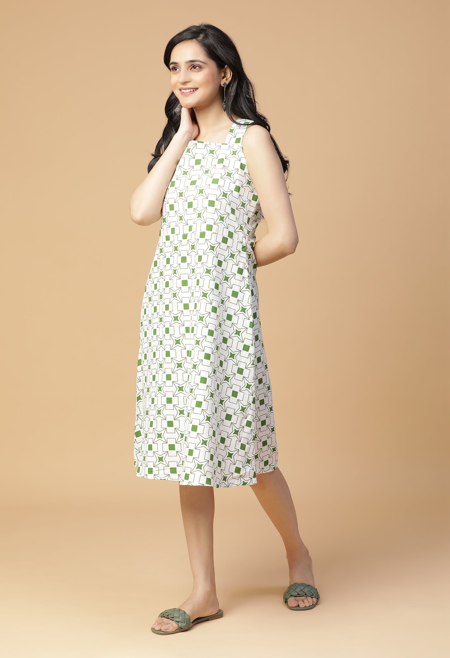 Parakeet Fit and Flare Midi Dress#19