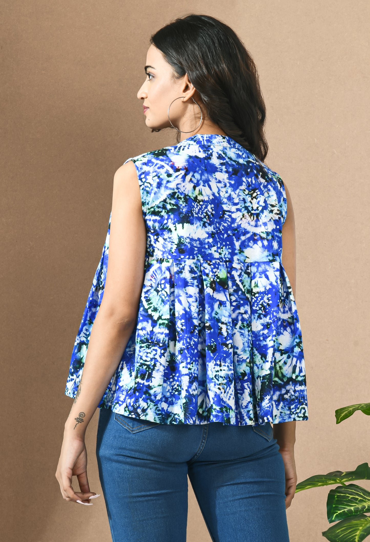 Bloom in Blue Pleated Top#19