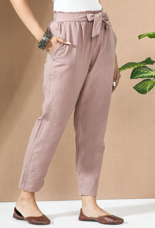 Blush Brown Paper Bag Trouser with Belt#1