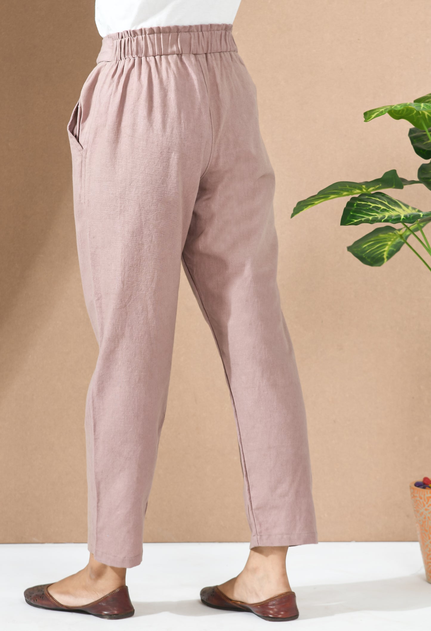 Blush Brown Paper Bag Trouser with Belt#1