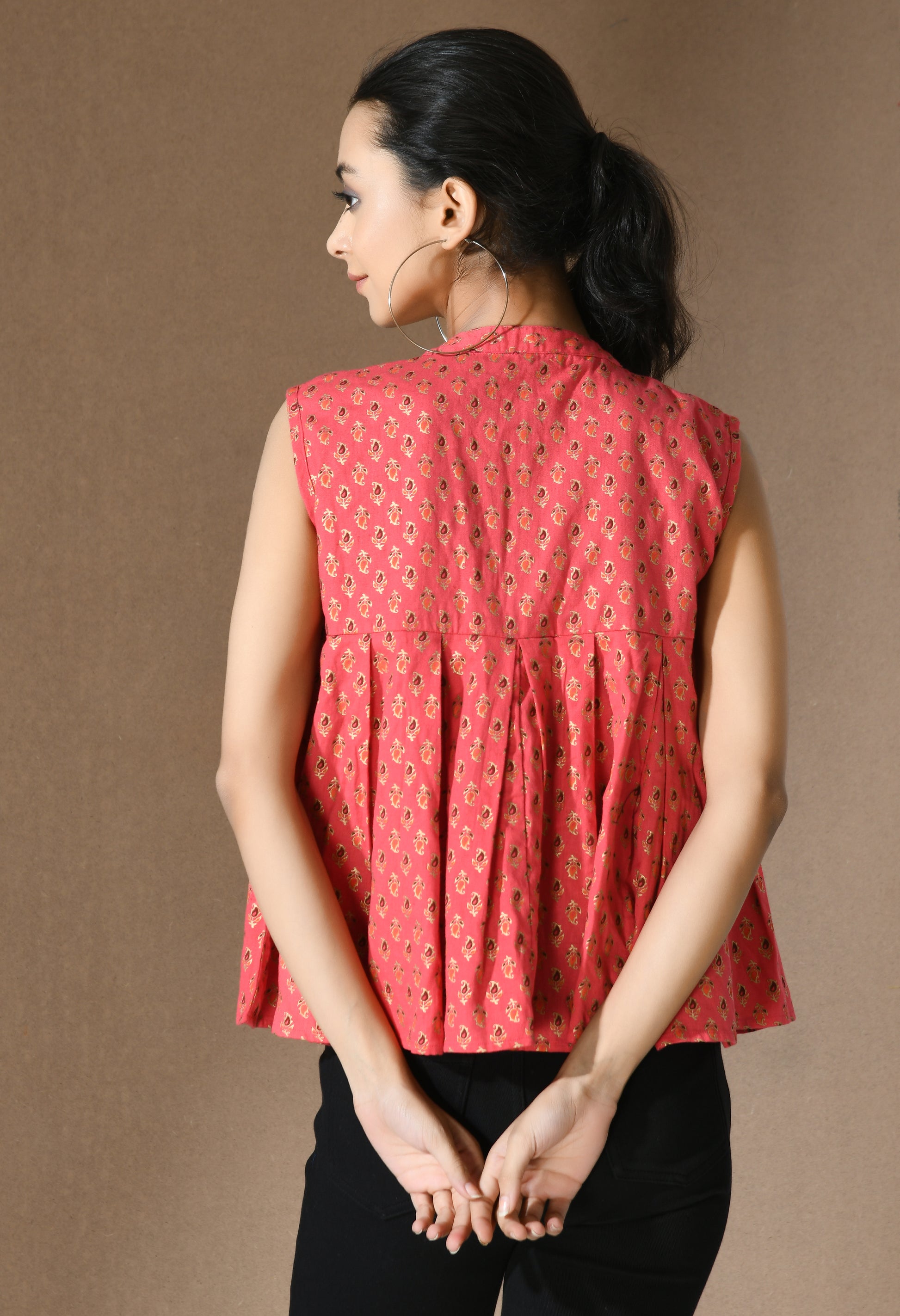 Pink Godna Print Pleated Top