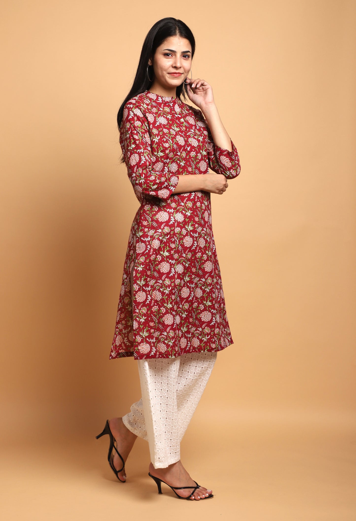 Red Gem Back Yoke Kurta With Bottom#19