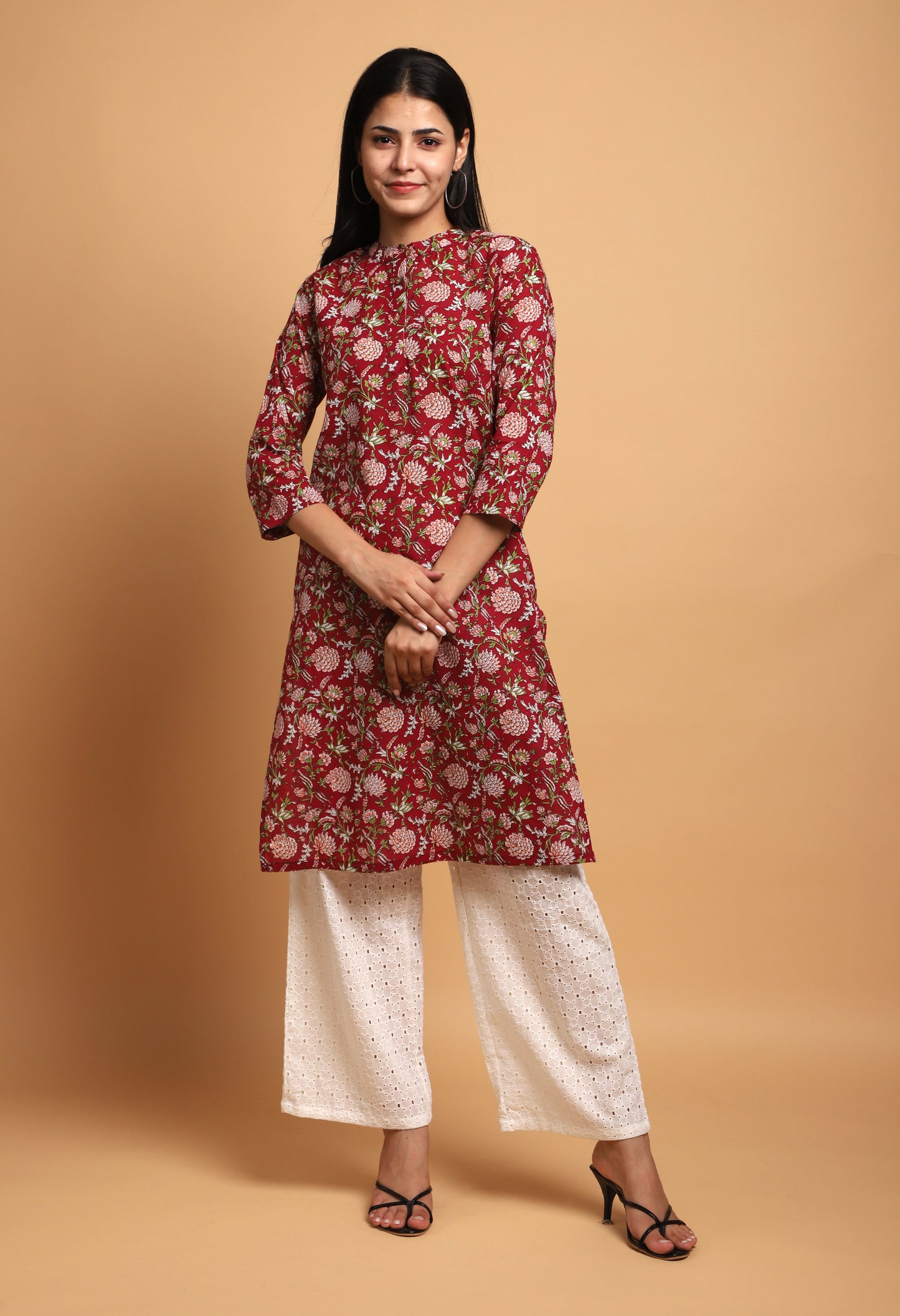 Red Gem Back Yoke Kurta With Bottom#19